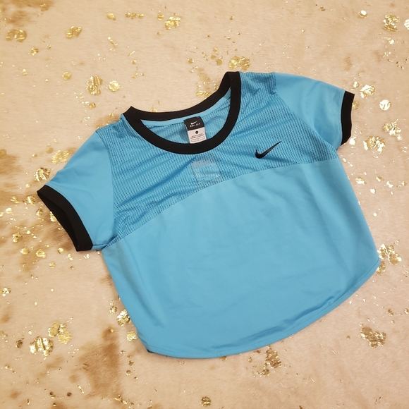 NWT Nike L Blue Mesh Crop Top - Picture 1 of 8